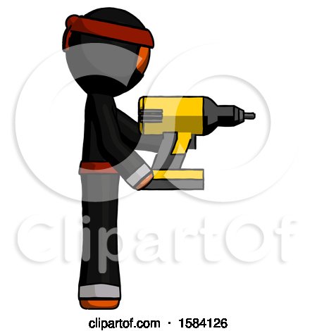 Orange Ninja Warrior Man Using Drill Drilling Something on Right Side by Leo Blanchette
