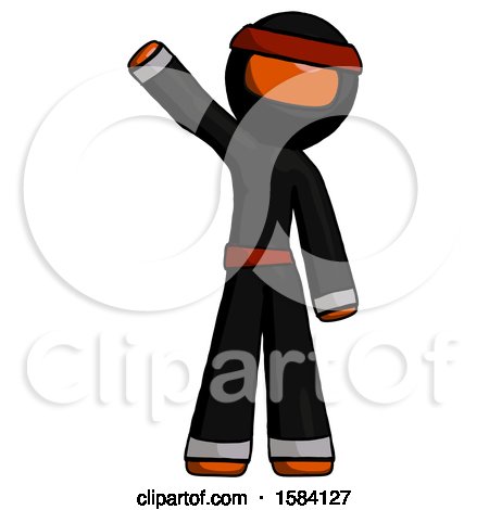 Orange Ninja Warrior Man Waving Emphatically with Right Arm by Leo Blanchette