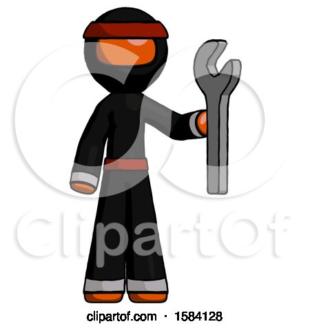 Orange Ninja Warrior Man Holding Wrench Ready to Repair or Work by Leo Blanchette