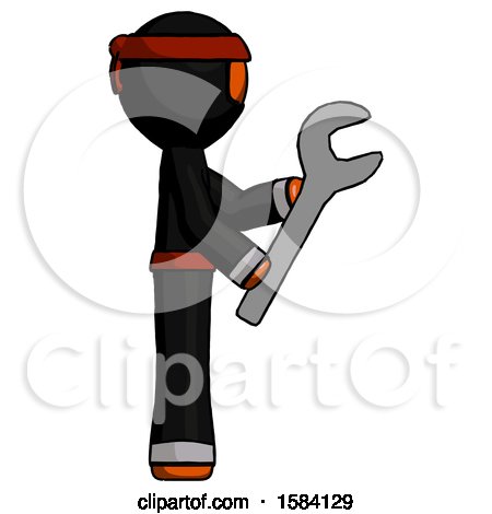 Orange Ninja Warrior Man Using Wrench Adjusting Something to Right by Leo Blanchette