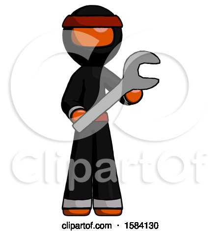 Orange Ninja Warrior Man Holding Large Wrench with Both Hands by Leo Blanchette