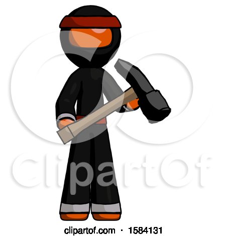 Orange Ninja Warrior Man Holding Hammer Ready to Work by Leo Blanchette