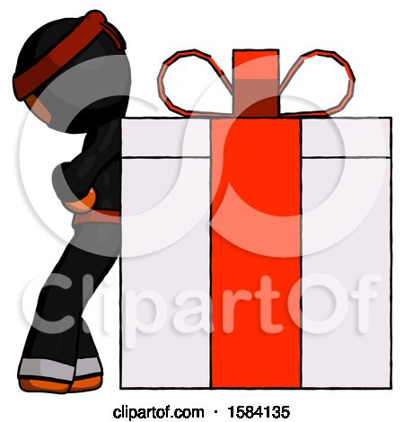 Orange Ninja Warrior Man Gift Concept - Leaning Against Large Present by Leo Blanchette