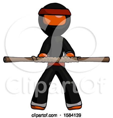 Orange Ninja Warrior Man Bo Staff Kung Fu Defense Pose by Leo Blanchette