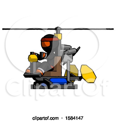 Orange Ninja Warrior Man Flying in Gyrocopter Front Side Angle View by Leo Blanchette