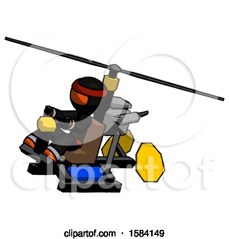 Orange Ninja Warrior Man Flying in Gyrocopter Front Side Angle Top View by Leo Blanchette