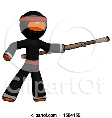 Orange Ninja Warrior Man Bo Staff Pointing Right Kung Fu Pose by Leo Blanchette