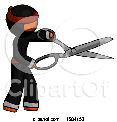 Orange Ninja Warrior Man Holding Giant Scissors Cutting out Something by Leo Blanchette