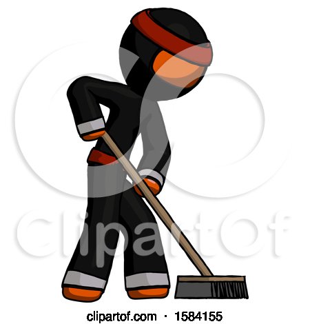 Orange Ninja Warrior Man Cleaning Services Janitor Sweeping Side View by Leo Blanchette
