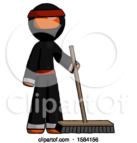 Orange Ninja Warrior Man Standing with Industrial Broom by Leo Blanchette
