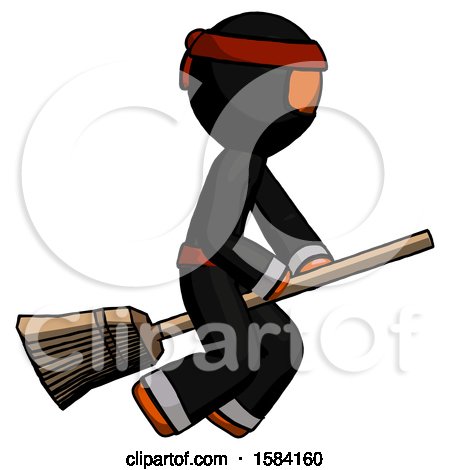 Orange Ninja Warrior Man Flying on Broom by Leo Blanchette
