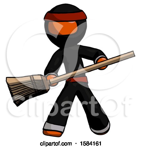 Orange Ninja Warrior Man Broom Fighter Defense Pose by Leo Blanchette