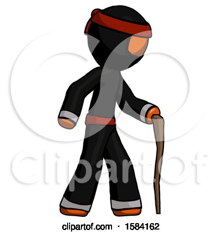 Orange Ninja Warrior Man Walking with Hiking Stick by Leo Blanchette
