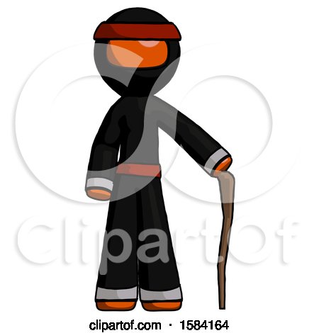 Orange Ninja Warrior Man Standing with Hiking Stick by Leo Blanchette