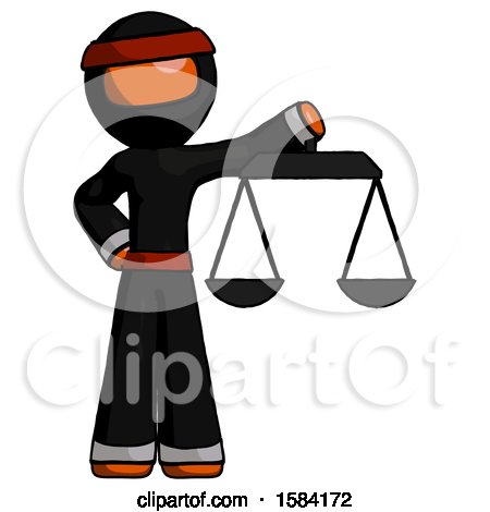 Orange Ninja Warrior Man Holding Scales of Justice by Leo Blanchette