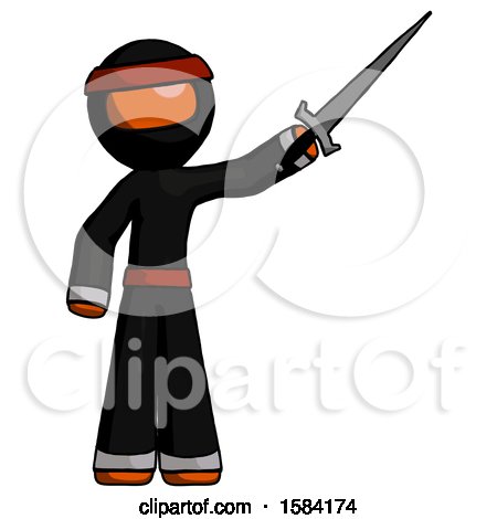 Orange Ninja Warrior Man Holding Sword in the Air Victoriously by Leo Blanchette