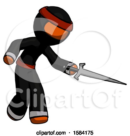 Orange Ninja Warrior Man Sword Pose Stabbing or Jabbing by Leo Blanchette