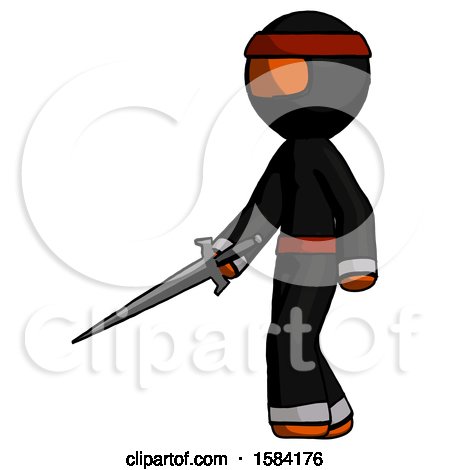 Orange Ninja Warrior Man with Sword Walking Confidently by Leo Blanchette