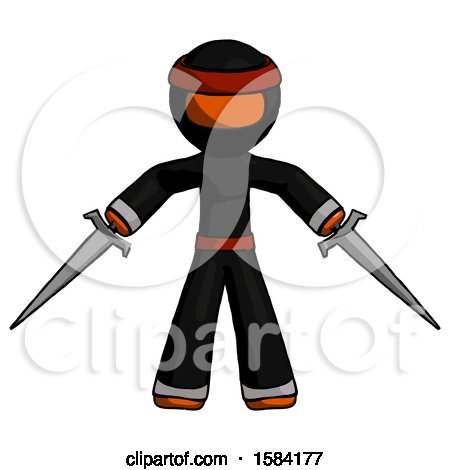 Orange Ninja Warrior Man Two Sword Defense Pose by Leo Blanchette