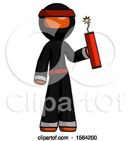 Orange Ninja Warrior Man Holding Dynamite with Fuse Lit by Leo Blanchette
