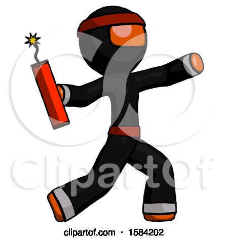 Orange Ninja Warrior Man Throwing Dynamite by Leo Blanchette