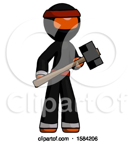 Orange Ninja Warrior Man with Sledgehammer Standing Ready to Work or Defend by Leo Blanchette