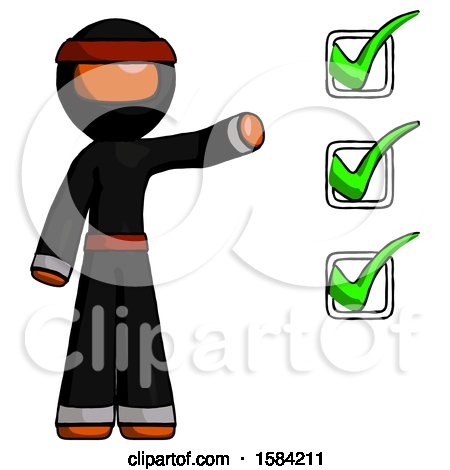Orange Ninja Warrior Man Standing by List of Checkmarks by Leo Blanchette