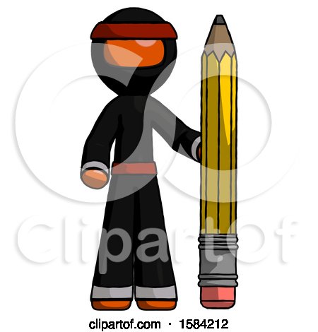 Orange Ninja Warrior Man with Large Pencil Standing Ready to Write by Leo Blanchette