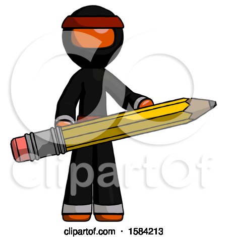 Orange Ninja Warrior Man Writer or Blogger Holding Large Pencil by Leo Blanchette