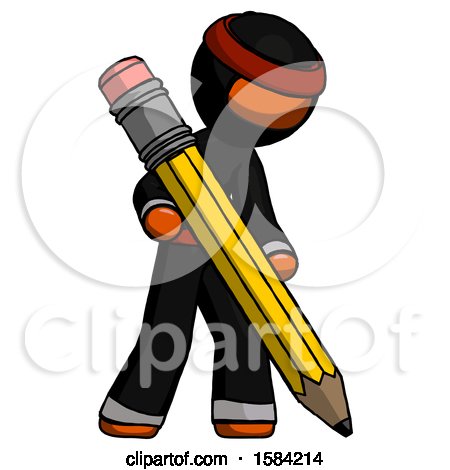 Orange Ninja Warrior Man Writing with Large Pencil by Leo Blanchette