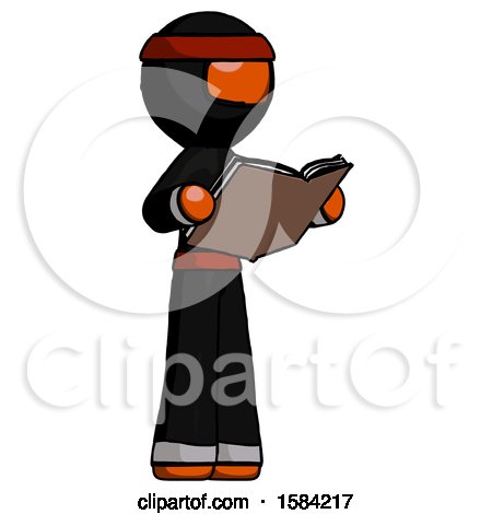 Orange Ninja Warrior Man Reading Book While Standing up Facing Away by Leo Blanchette