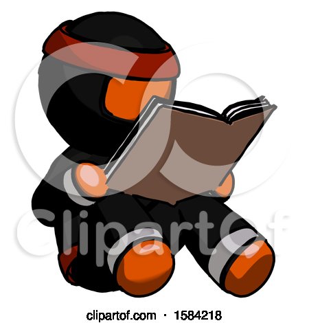 Orange Ninja Warrior Man Reading Book While Sitting down by Leo Blanchette