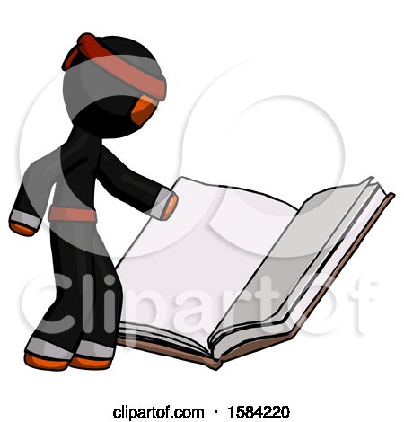 Orange Ninja Warrior Man Reading Big Book While Standing Beside It by Leo Blanchette