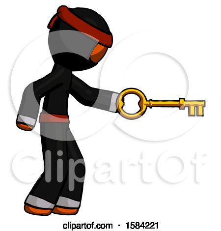 Orange Ninja Warrior Man with Big Key of Gold Opening Something by Leo Blanchette