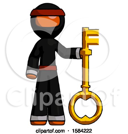 Orange Ninja Warrior Man Holding Key Made of Gold by Leo Blanchette