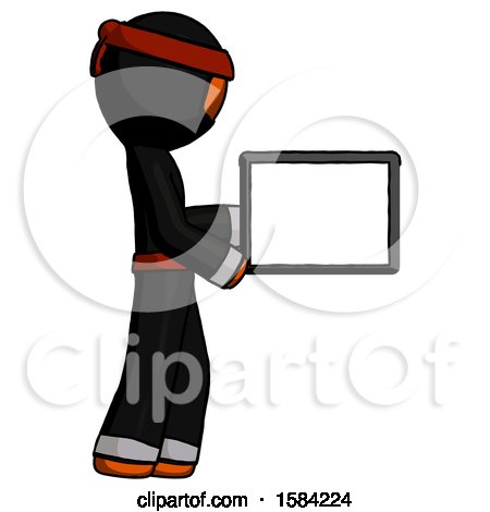 Orange Ninja Warrior Man Show Tablet Device Computer to Viewer, Blank Area by Leo Blanchette