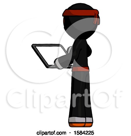 Orange Ninja Warrior Man Looking at Tablet Device Computer with Back to Viewer by Leo Blanchette