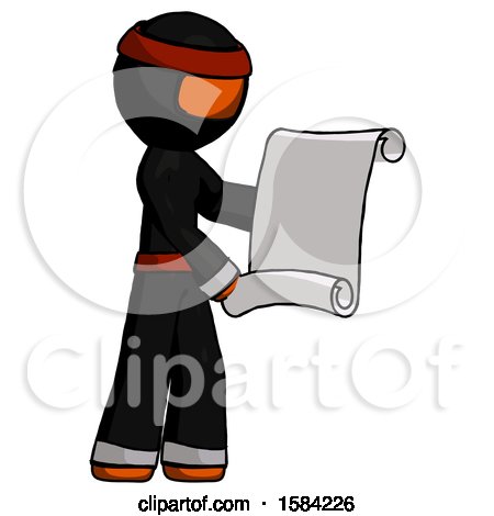 Orange Ninja Warrior Man Holding Blueprints or Scroll by Leo Blanchette