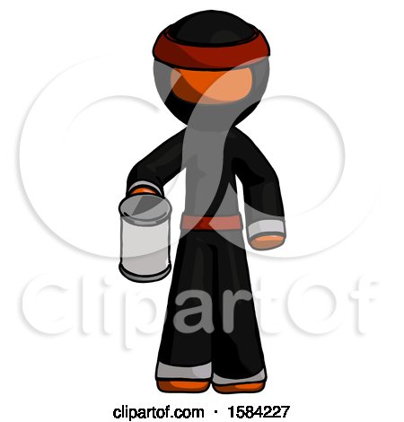 Orange Ninja Warrior Man Begger Holding Can Begging or Asking for Charity by Leo Blanchette