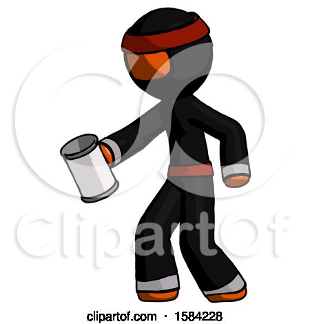 Orange Ninja Warrior Man Begger Holding Can Begging or Asking for Charity Facing Left by Leo Blanchette