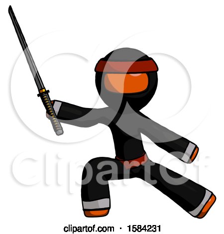 Orange Ninja Warrior Man with Ninja Sword Katana in Defense Pose by Leo Blanchette