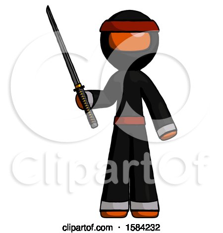 Orange Ninja Warrior Man Standing up with Ninja Sword Katana by Leo Blanchette