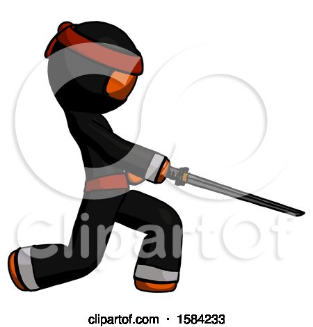Orange Ninja Warrior Man with Ninja Sword Katana Slicing or Striking Something by Leo Blanchette