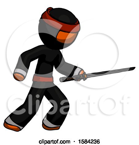 Orange Ninja Warrior Man Stabbing with Ninja Sword Katana by Leo Blanchette