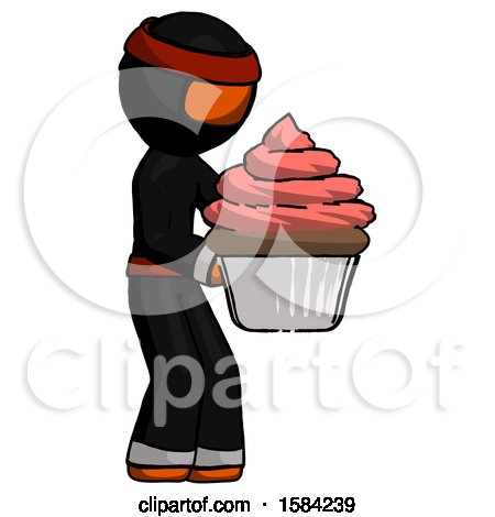 Orange Ninja Warrior Man Holding Large Cupcake Ready to Eat or Serve by Leo Blanchette