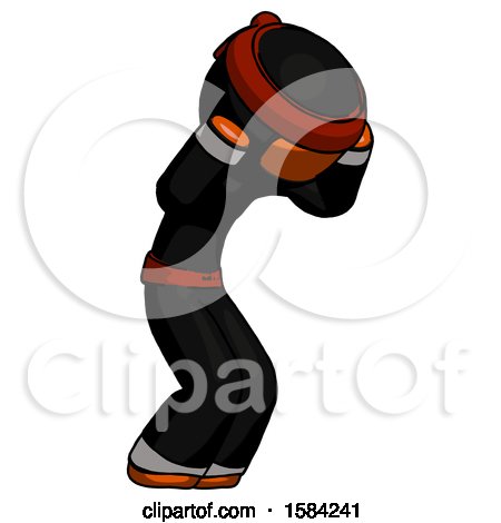 Orange Ninja Warrior Man with Headache or Covering Ears Turned to His Right by Leo Blanchette