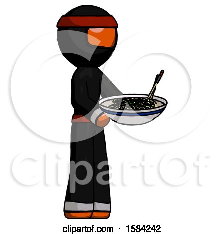 Orange Ninja Warrior Man Holding Noodles Offering to Viewer by Leo Blanchette