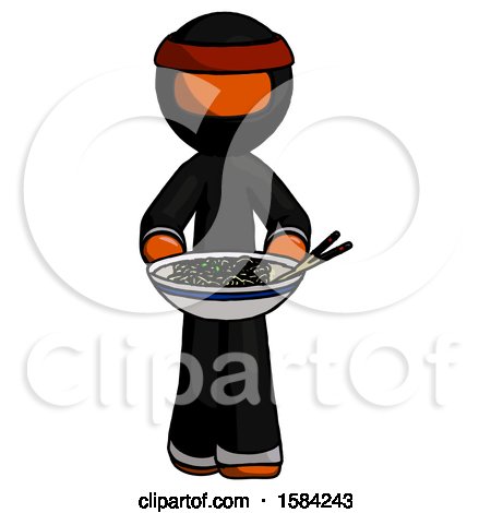 Orange Ninja Warrior Man Serving or Presenting Noodles by Leo Blanchette