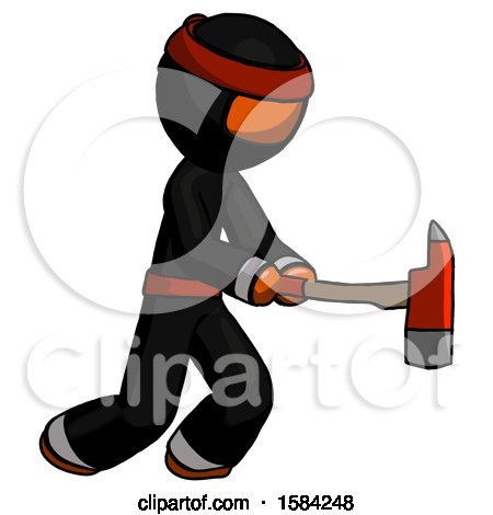 Orange Ninja Warrior Man with Ax Hitting, Striking, or Chopping by Leo Blanchette