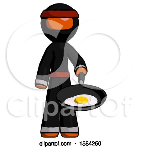 Orange Ninja Warrior Man Frying Egg in Pan or Wok by Leo Blanchette